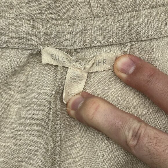 Eileen Fisher Women's Size Large Tan Organic Linen Pull-On Tapered Pants - FLAW! - Picture 5 of 10